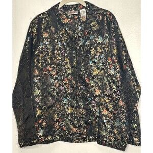 Vintage Bill Blass Lady Jacket 1X Floral Metallic Asian Inspired Collared Ditsy